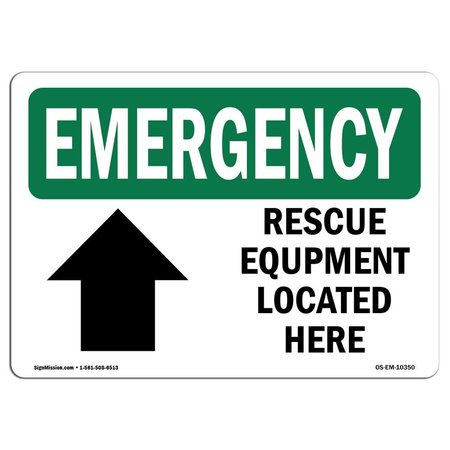 SIGNMISSION OSHA Emergency Sign, 18" H, Aluminum, Rescue Equipment Located Here, Landscape, EM-A-1824-L-10350 OS-EM-A-1824-L-10350
